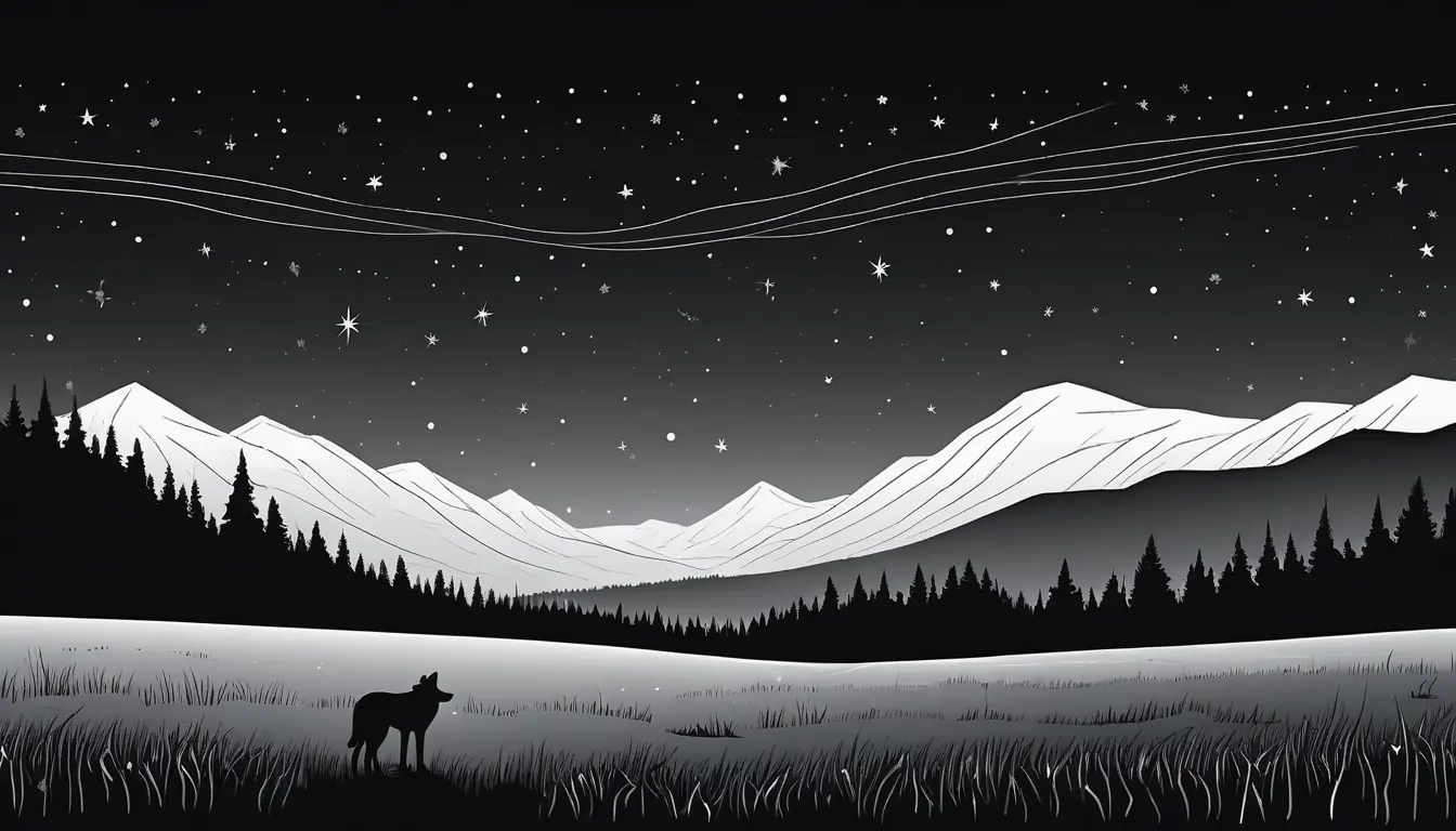 Loup Constellation — paysage nocturne au trait fin