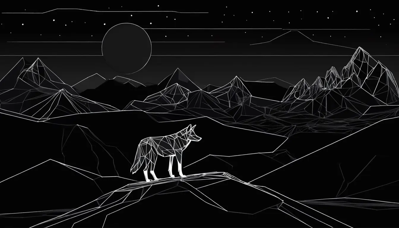 Loup Géométrique — paysage nocturne au trait fin
