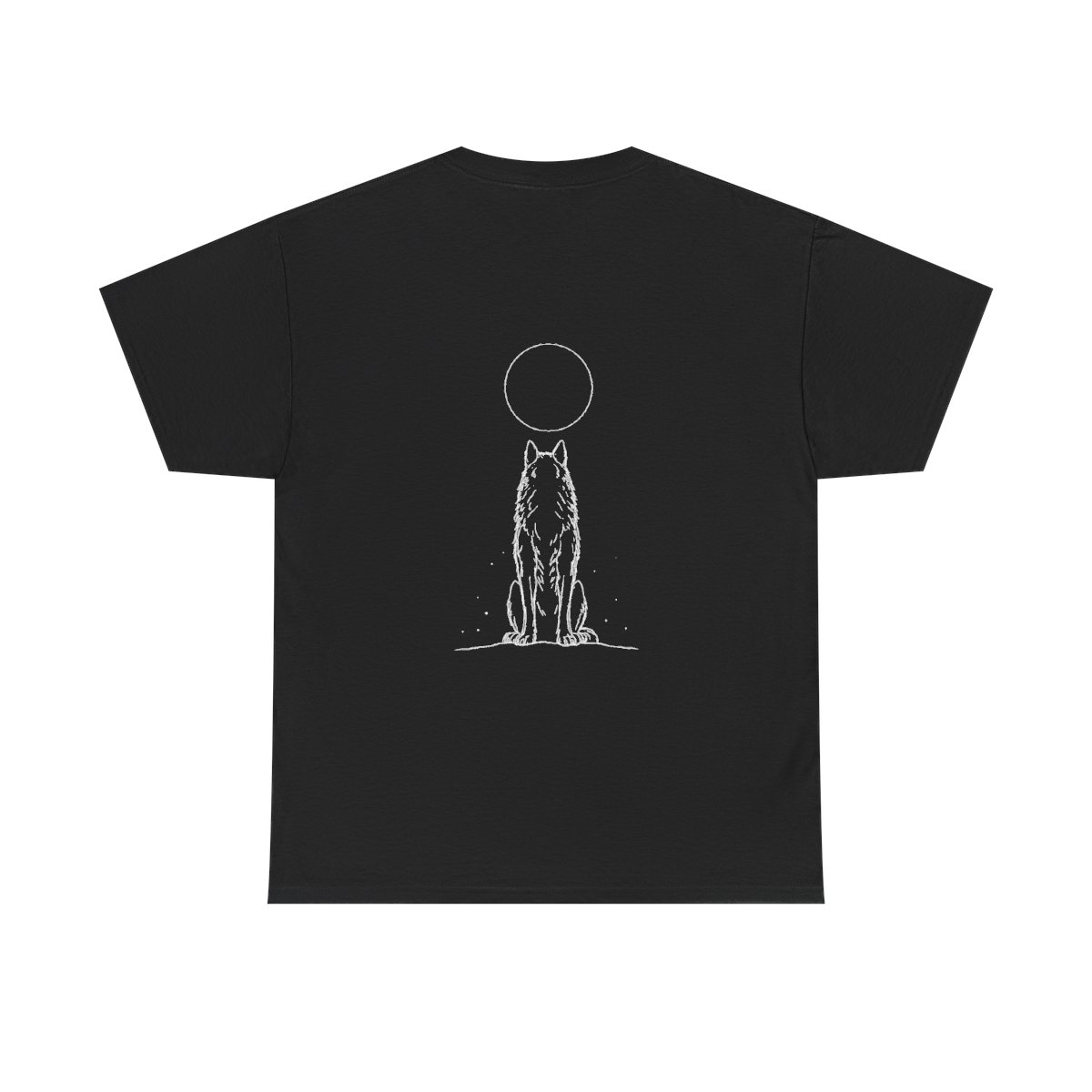 T-shirt Loup Avant le Hurlement : loup assis face à la pleine lune