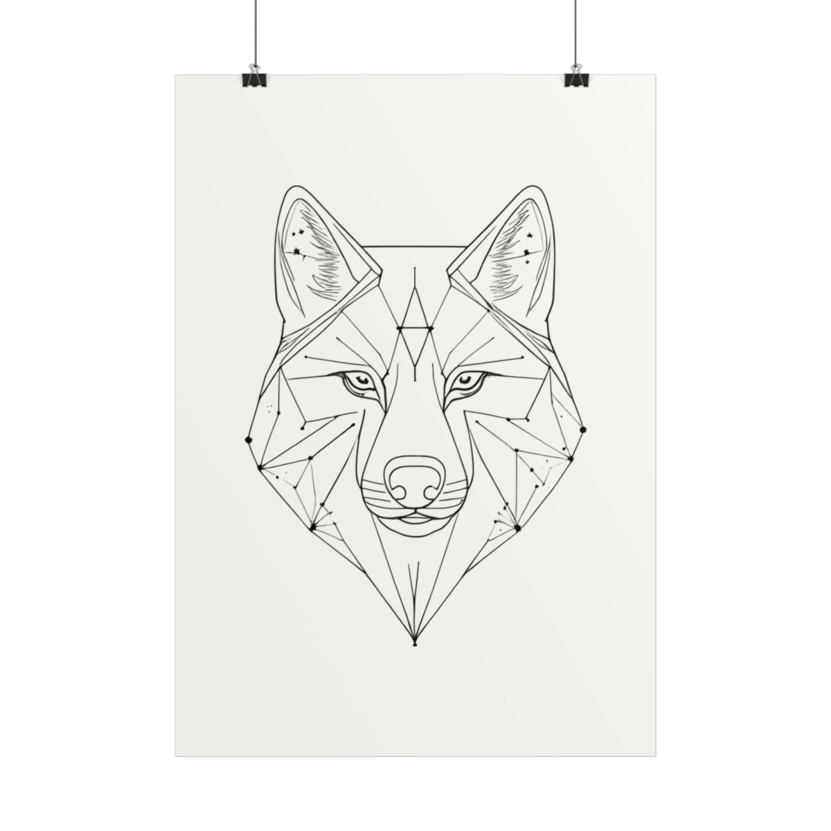 Détail du trait : loup en constellation d'étoiles