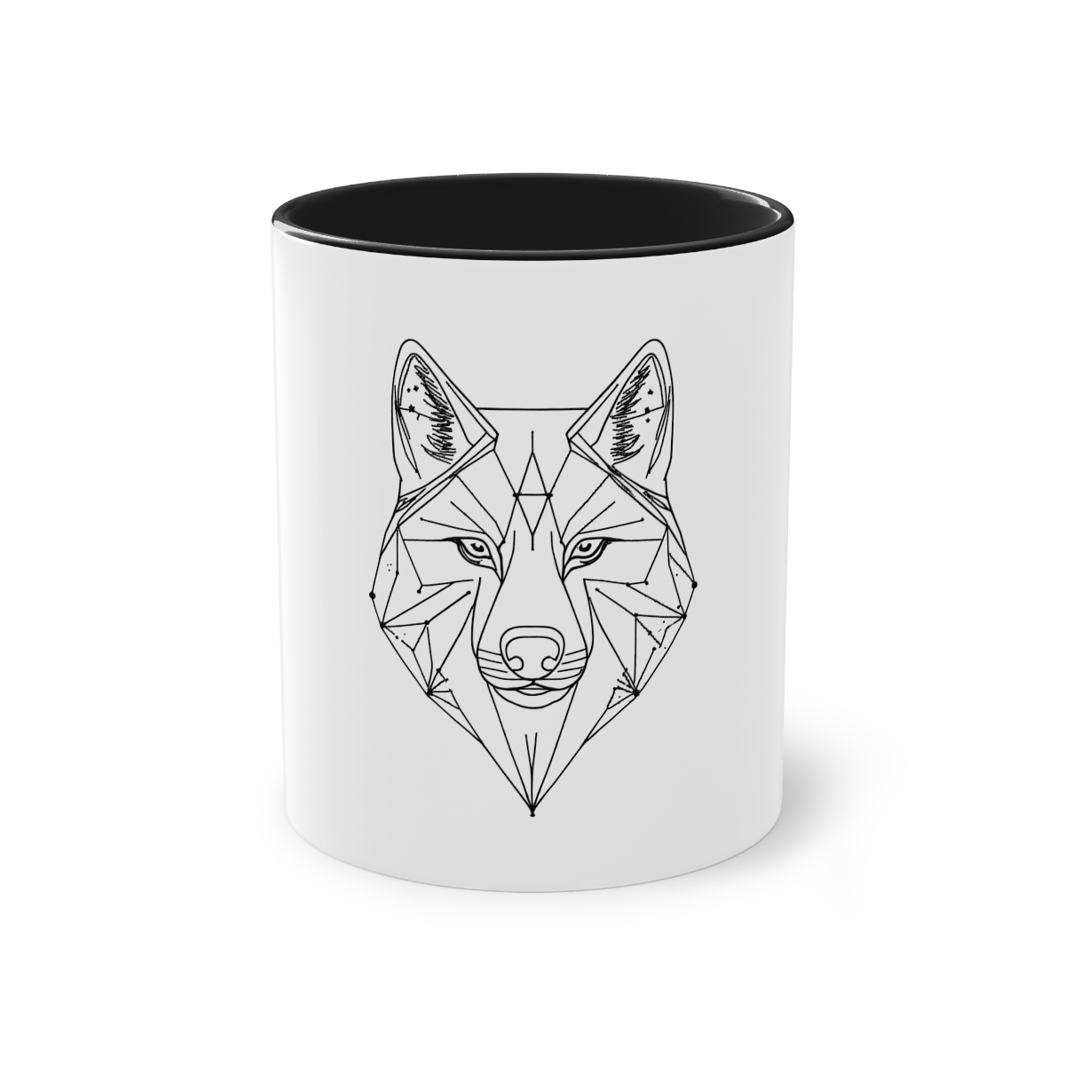 Mug bicolore Loup Constellation — blanc, loup en constellation d'étoiles en noir