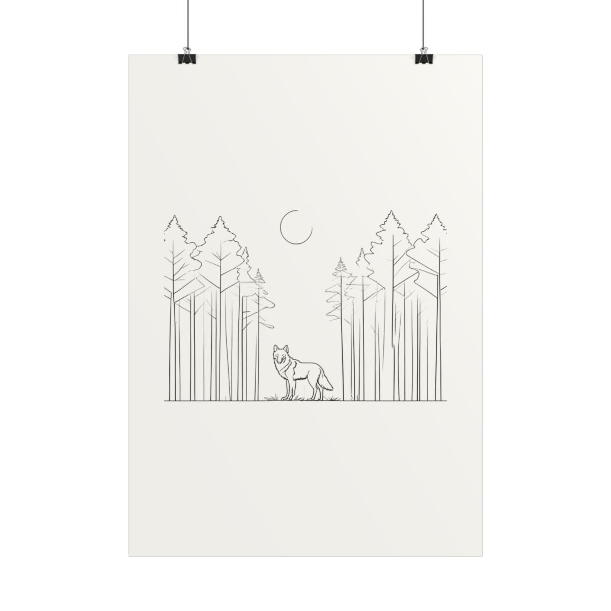 Détail du trait : loup en lisière de forêt