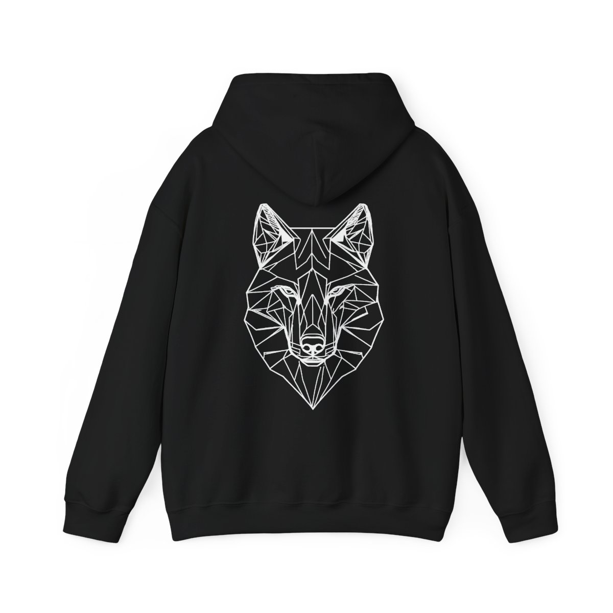 Hoodie Loup Géométrique — noir, tête de loup géométrique en blanc au dos