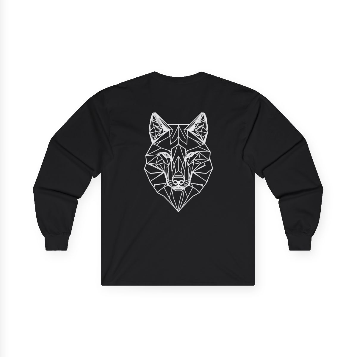T-shirt manches longues Loup Géométrique — noir, tête de loup géométrique en blanc au dos