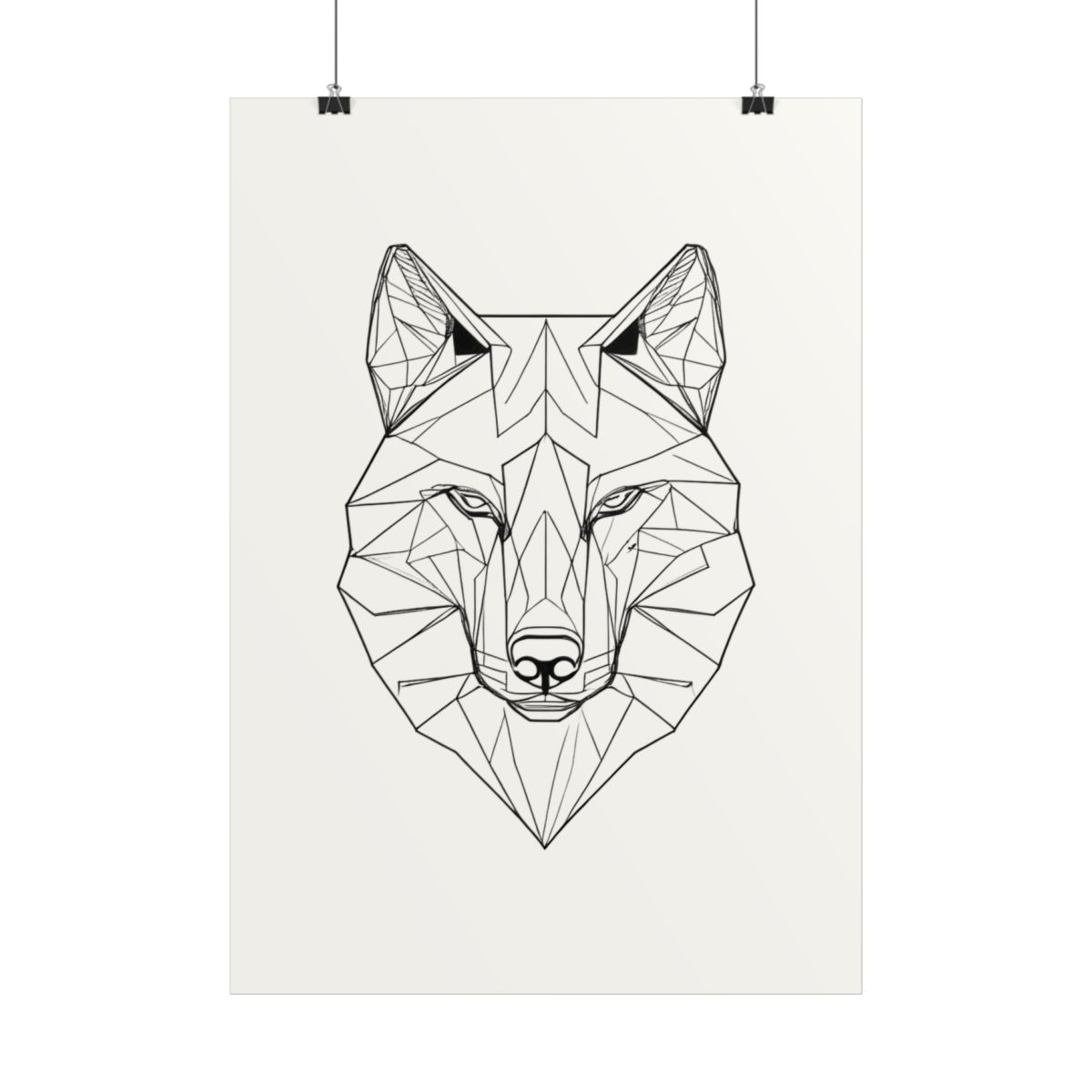 Détail du trait : tête de loup en lignes géométriques