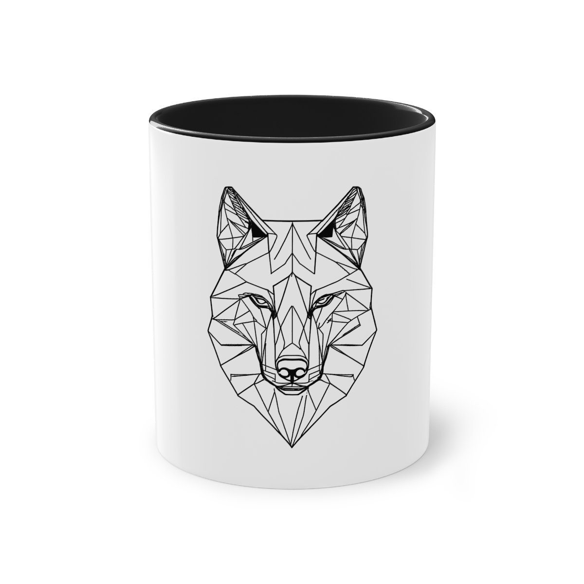 Mug bicolore Loup Géométrique — blanc, tête de loup géométrique en noir