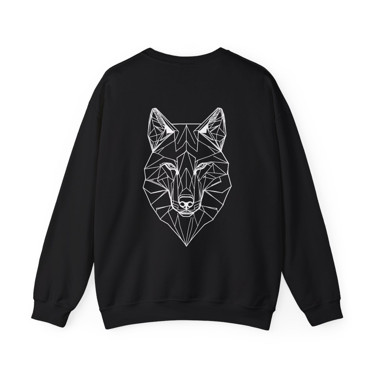 Sweat Loup Géométrique — noir, tête de loup géométrique en blanc au dos