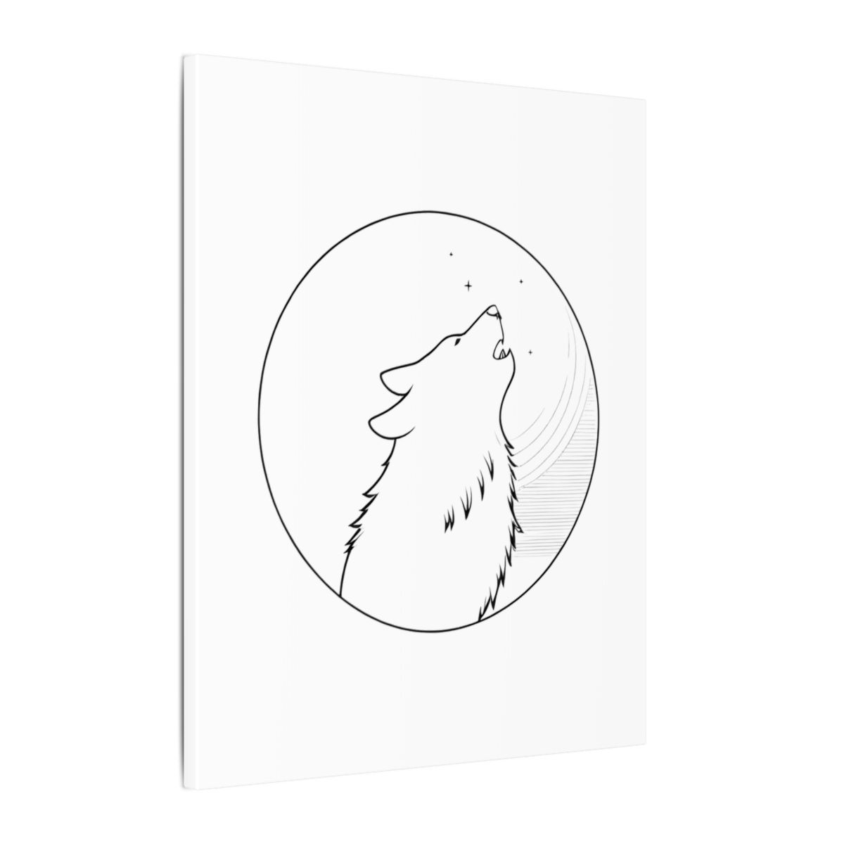 Détail du trait : loup hurlant cerclé de lune