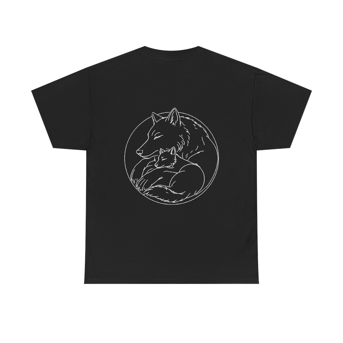 T-shirt Louve et Louveteau — noir, louve et louveteau endormis en blanc au dos