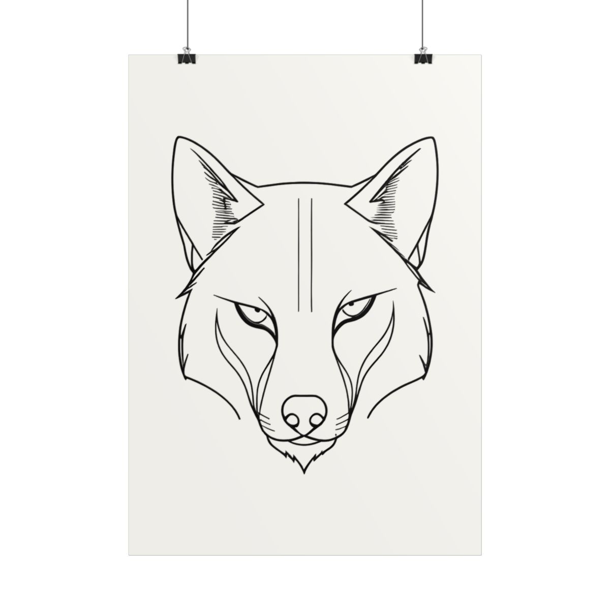 Détail du trait : tête de loup de face au trait fin