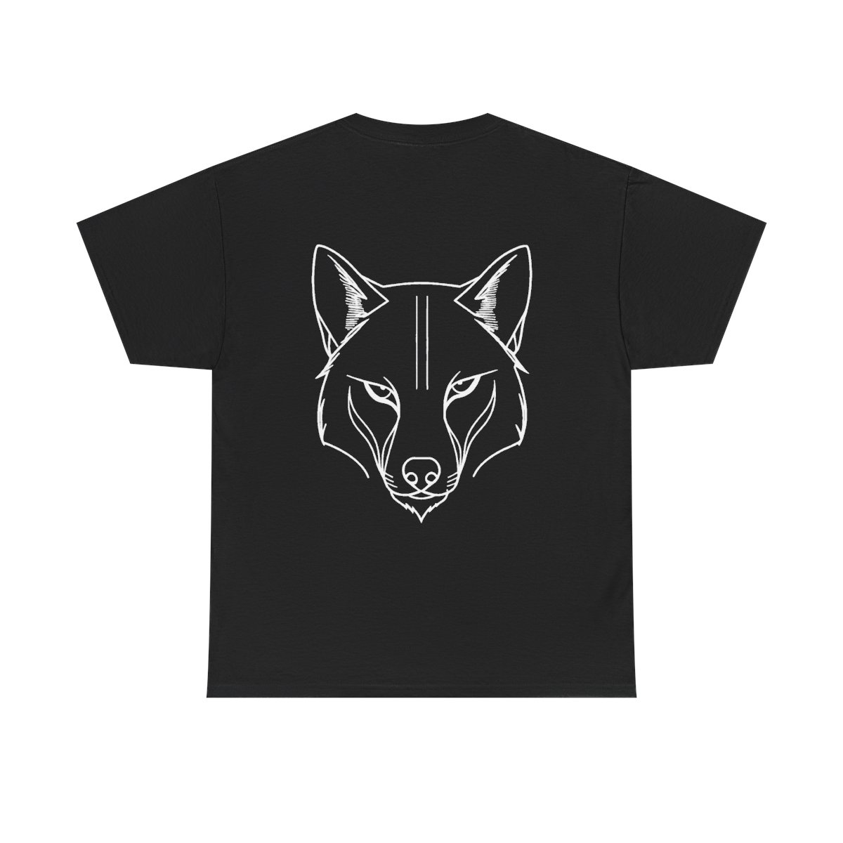 T-shirt Tête de Loup — noir, tête de loup de face au trait fin en blanc au dos