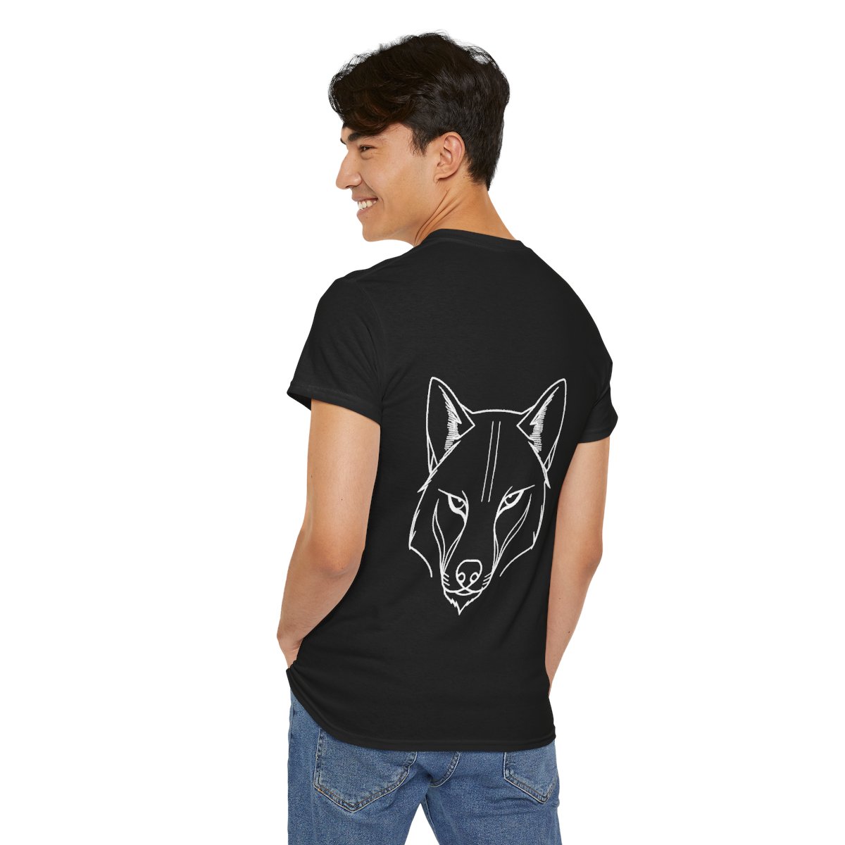 Détail du trait : tête de loup de face au trait fin