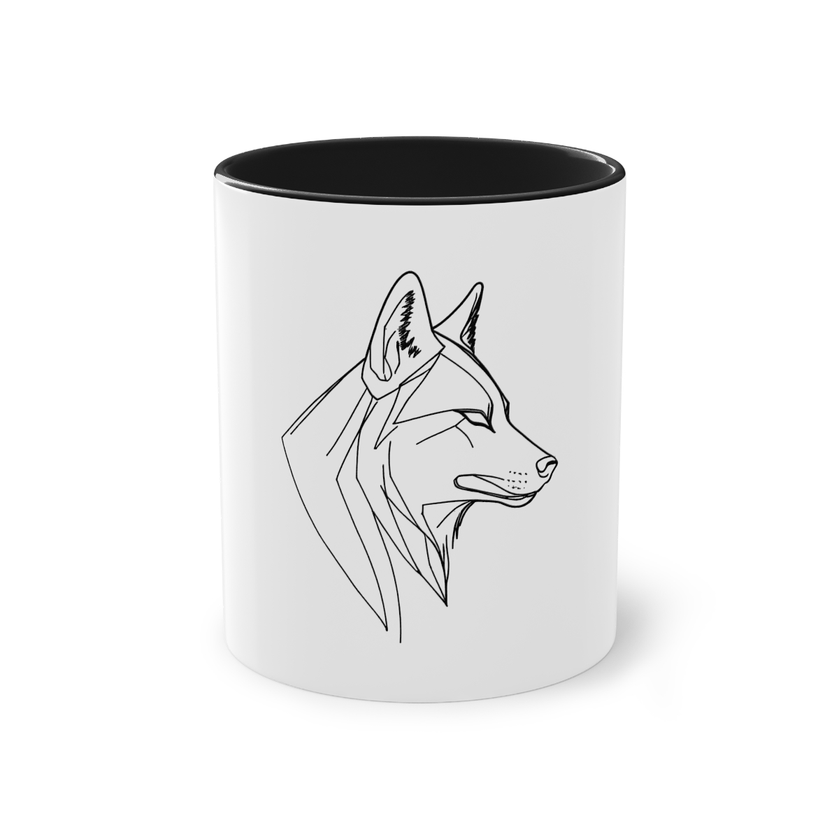 Mug bicolore Profil de Loup — blanc, profil de loup au trait continu en noir