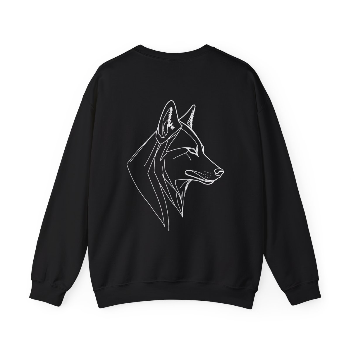 Sweat Profil de Loup — noir, profil de loup au trait continu en blanc au dos